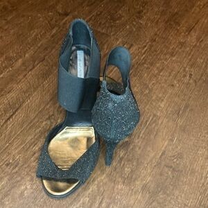 - DVF- Diane Von Furstenburg Black Glitter Heels Size 8B